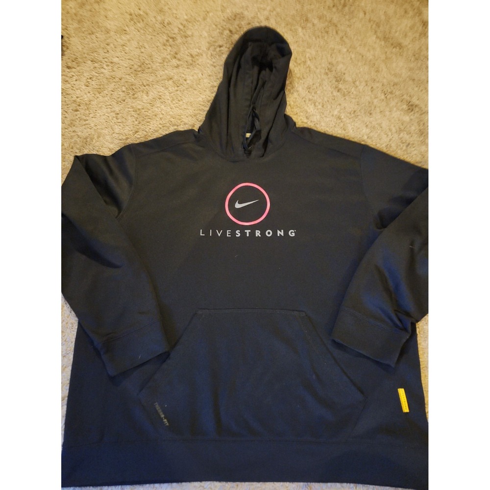 Nike Hoodie Mens 2XL Black Therma-Fit LIVESTRONG Pullover Fleece Graphic Logo